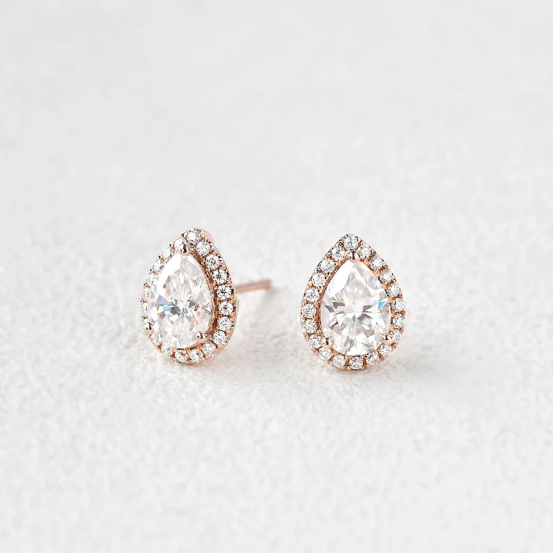 Felicegals Moissanite Pear Halo Earrings