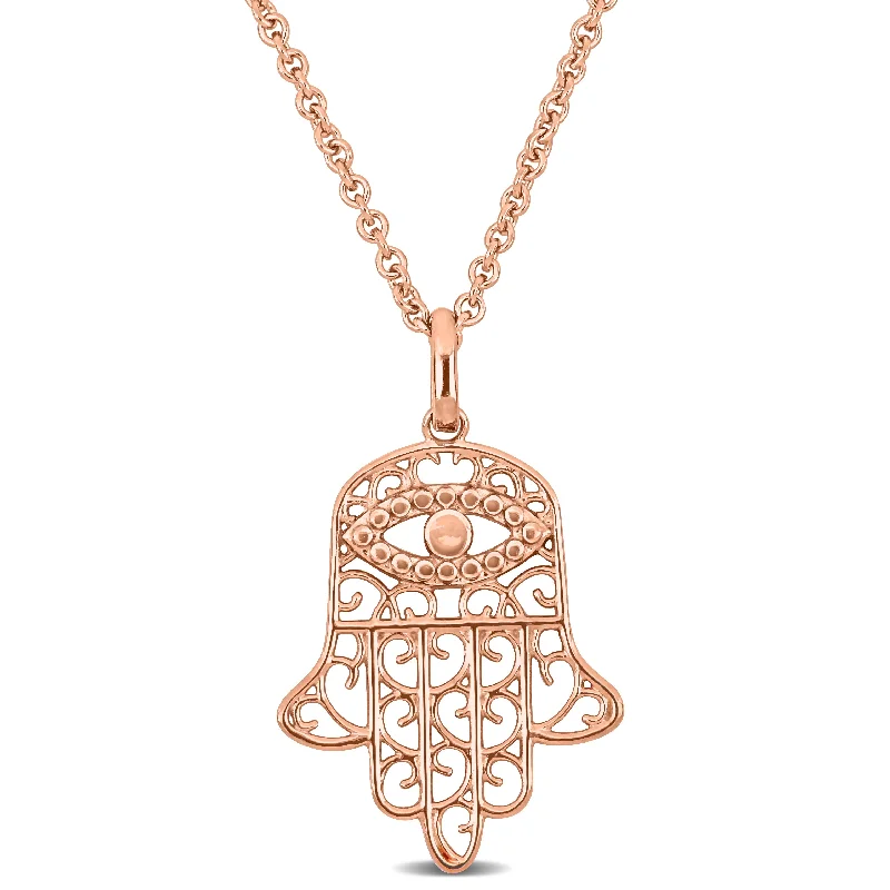 Mimi & Max Pink Hamsa Charm Pendant w/ Chain in 18k Rose Gold Plated Silver - 17.5+1.5 in.