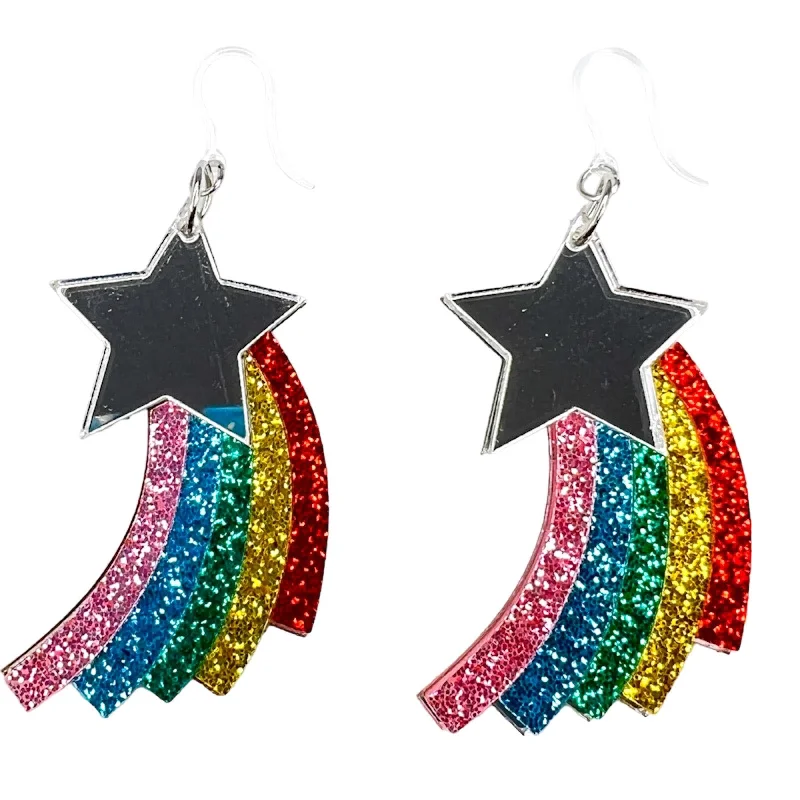 Exaggerated Shooting Star Dangles Hypoallergenic Earrings for Sensitive Ears Made with Plastic Posts