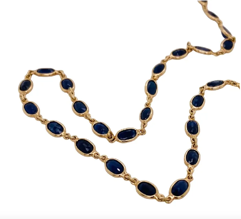 Sapphire Eternity Bezel Link Chain 14 Carats in 14K Gold 20 inch Layering Necklace