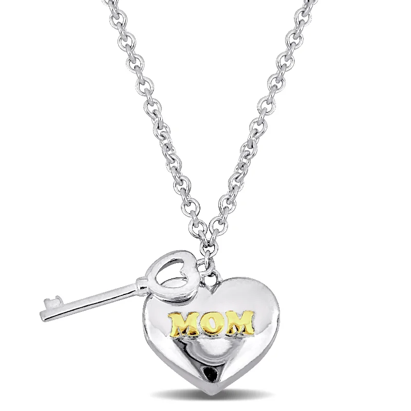 Mimi & Max Heart and Key Charm Mother's Day Necklace in Sterling Silver - 16+2 in