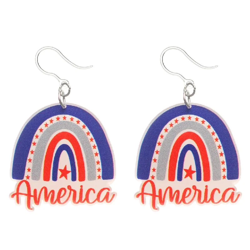 America Rainbow Dangles Hypoallergenic Earrings for Sensitive Ears Made with Plastic Posts