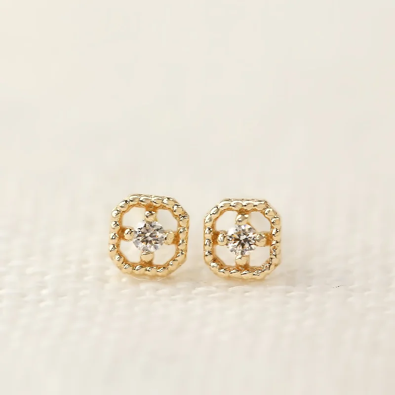 Milgrain Square Diamond Studs