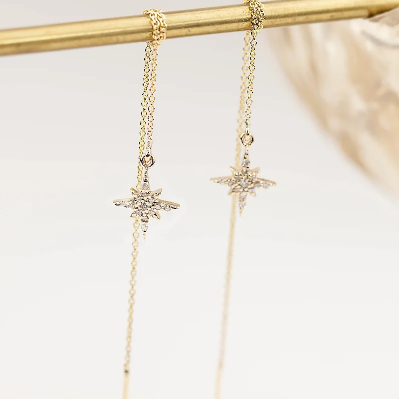 Starburst Diamond Threader Earrings