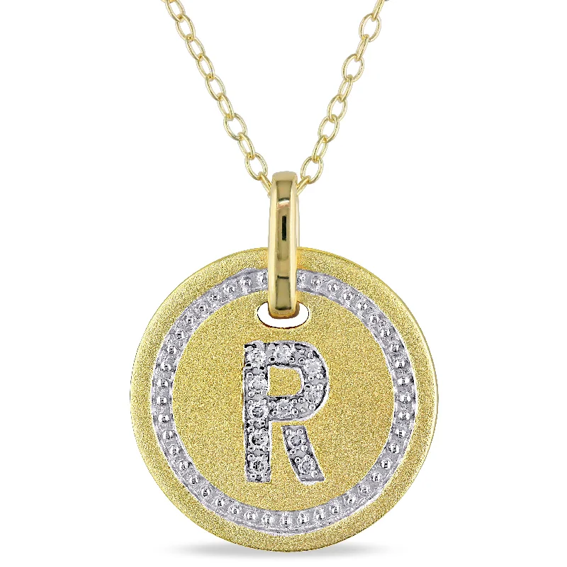 Mimi & Max R Initial Diamond Accent Pendant with Chain in Yellow Plated Sterling Silver