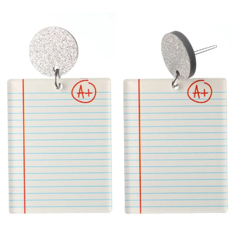 Exaggerated Notebook Paper Dangles Hypoallergenic Earrings for Sensitive Ears Made with Plastic Posts