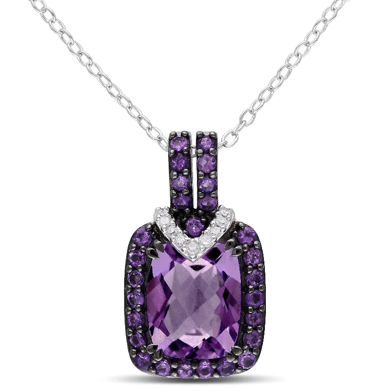 Mimi & Max 3ct TGW Emerald Cut Amethyst and Diamond Accents Pendant with Chain in Sterling Silver