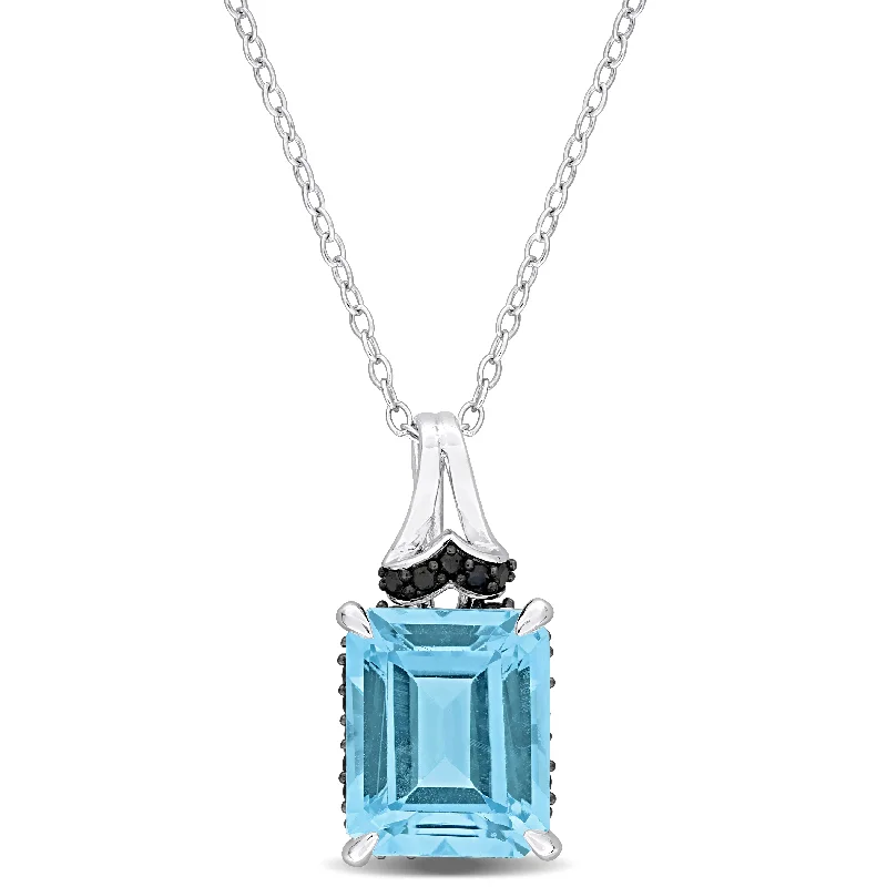 Mimi & Max 7 3/4ct TGW Sky Blue Topaz and Black Sapphire Pendant with Chain in Sterling Silver