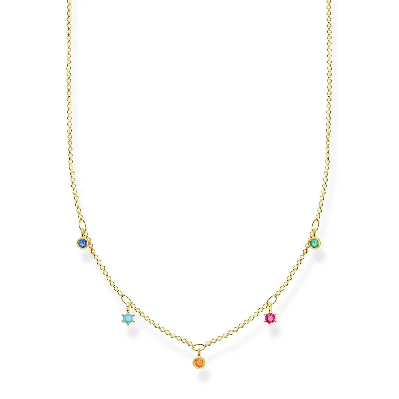 Gold Plated Sterling Silver Thomas Sabo Charm Club Coloured Zirconia Necklace 40-45cm