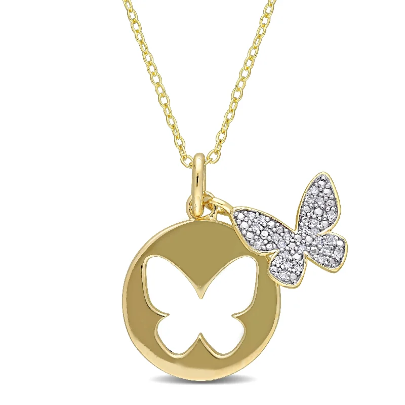 Mimi & Max 1/10ct TDW Diamond Double Butterfly Pendant with Chain in Yellow Plated Sterling Silver