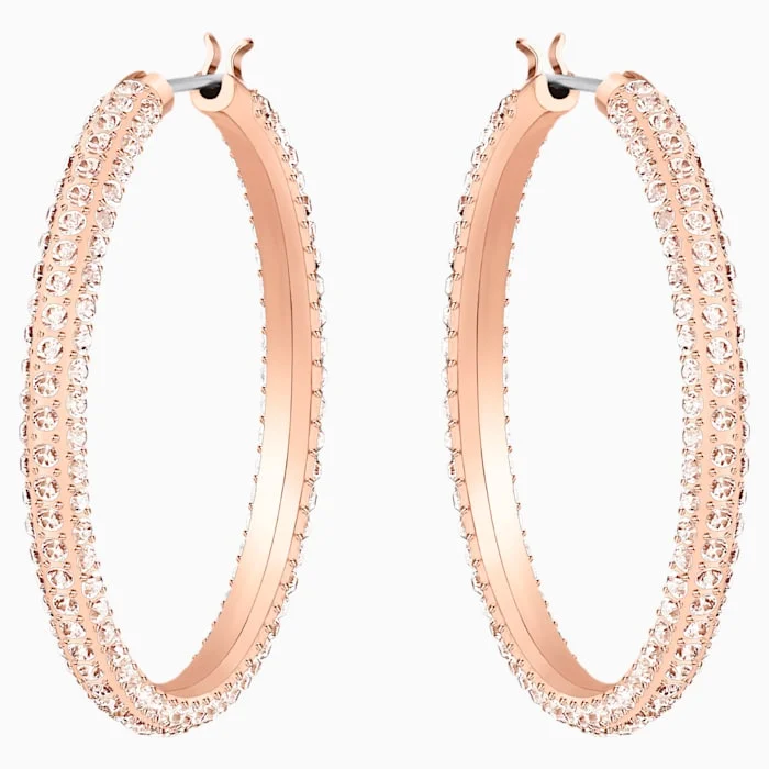 Swarovski Stone Hoop Pierced Earrings, Pink, Rose gold plating 5383938