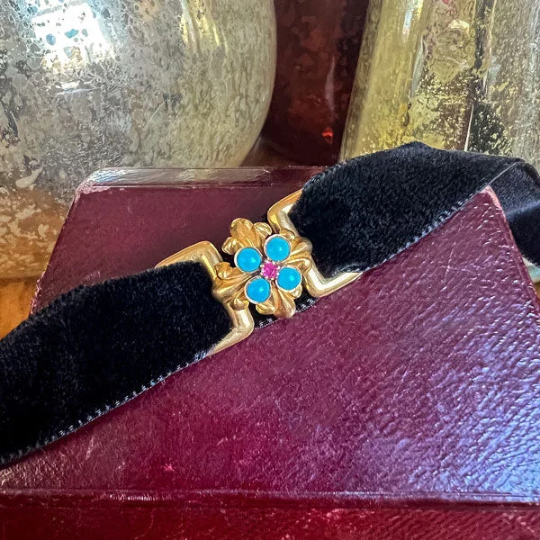 Antique Victorian Turquoise & Ruby Slide Choker