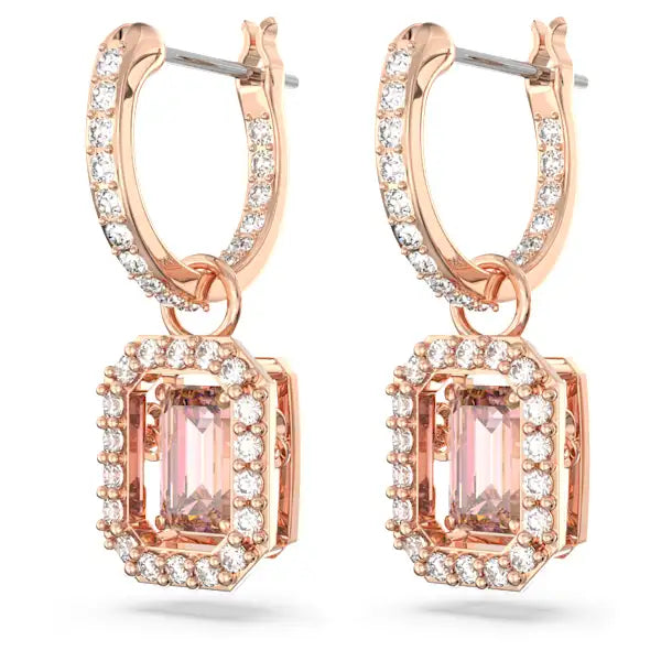 Swarovski Una drop earrings Octagon cut, Pink, Rose gold-tone plated 5649474