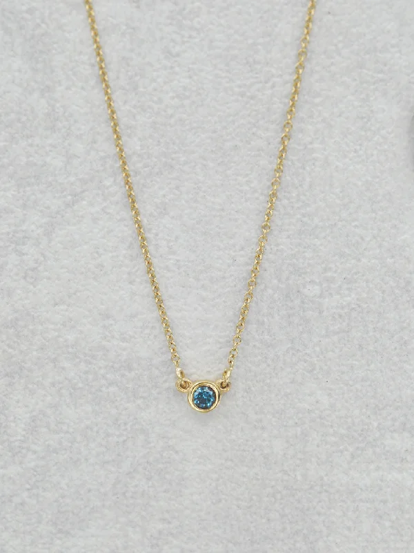 14K Blue Diamond Bezel Necklace