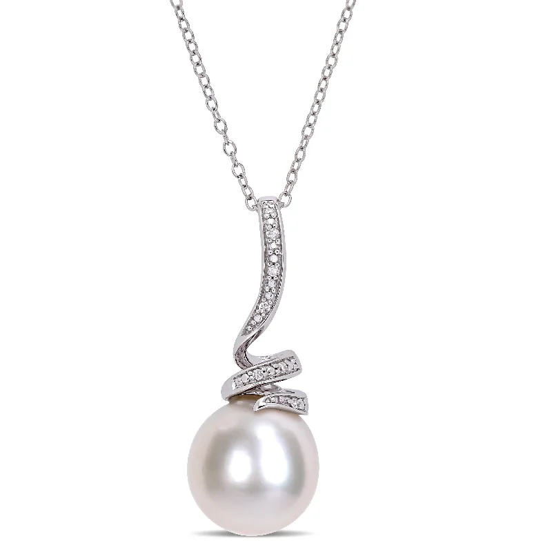 Mimi & Max 11-12mm Cultured Freshwater Pearl and Diamond Accent Swirl Drop Necklace