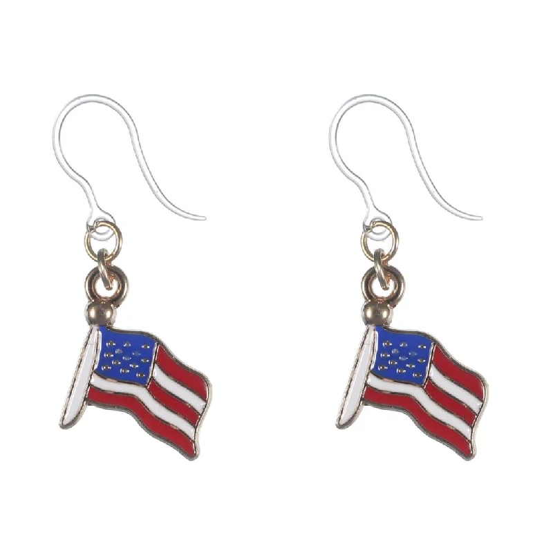 American Flag Drop Dangles Hypoallergenic Earrings for Sensitive Ears Made with Plastic Posts