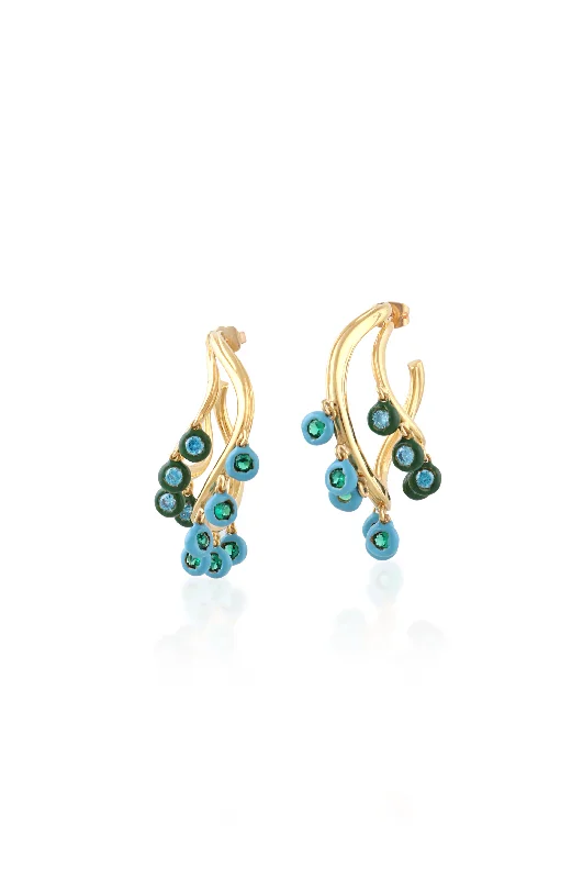 WAVE EARRINGS WITH DANGLING ENAMELED STONES