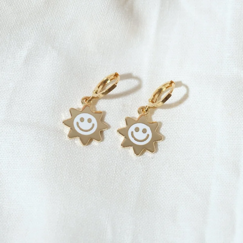 Smiley Sun Huggie Hoop Earrings