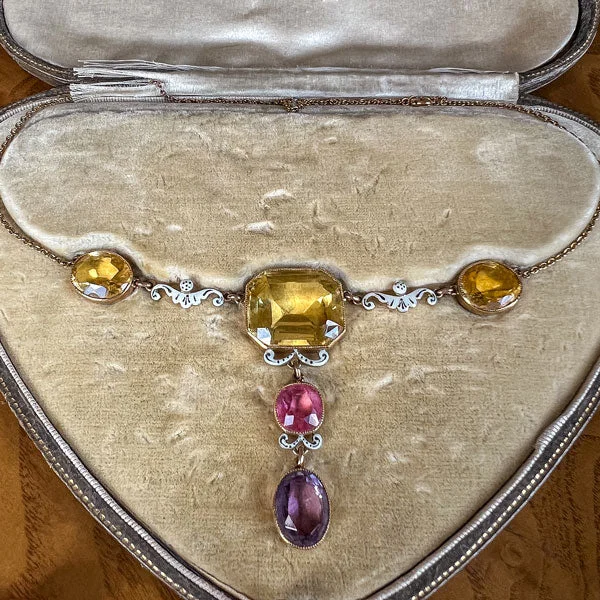 Victorian Citrine, Tourmaline, Amethyst & Enamel Necklace