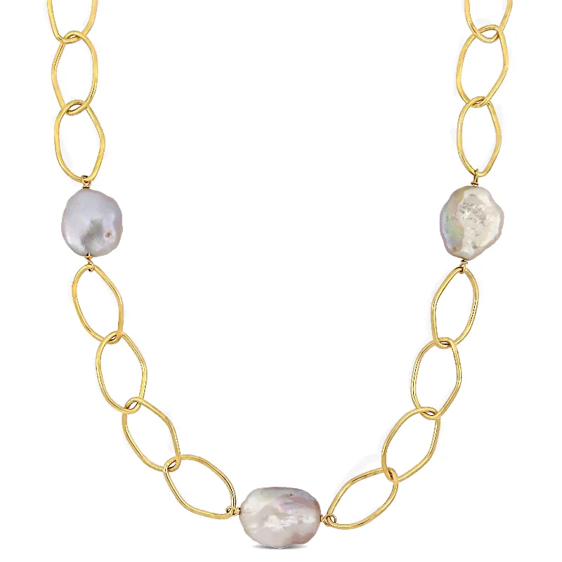 Mimi & Max 14-20mm Pink Cultured Freshwater Fancy Shape Pearl Chain Necklace in Yellow Silver - 26+1.5 in