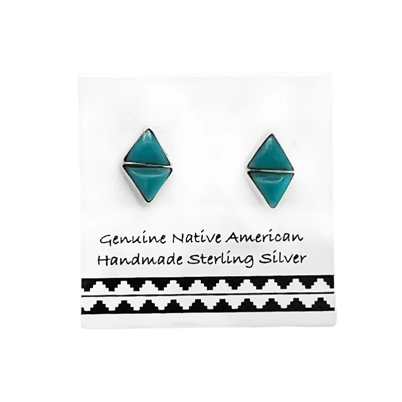 7mm Genuine Sleeping Beauty Turquoise Stud Earrings in 925 Sterling Silver, Authentic Native American Handmade, Nickel Free, Blue