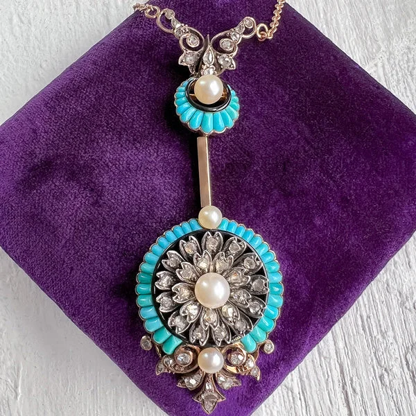 Victorian Turquoise & Diamond Pendant Necklace