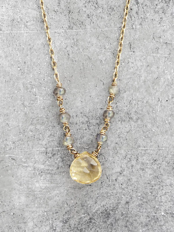 Lemondrop Citrine & Labradorite Drop Necklace