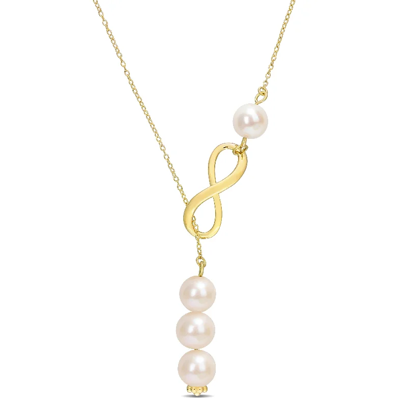 Mimi & Max 8-9mm Cultured Freshwater Pearl Infinity Lariat Necklace in Yellow Silver