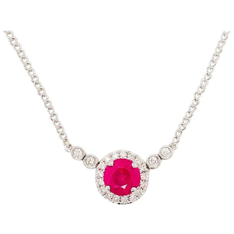 Ruby and Diamond Halo Necklace