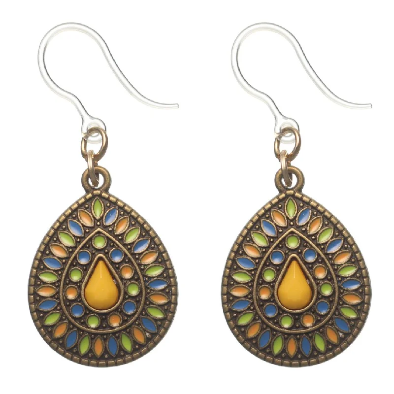 Brassy Stone Dangles Hypoallergenic Earrings for Sensitive Ears Made with Plastic Posts