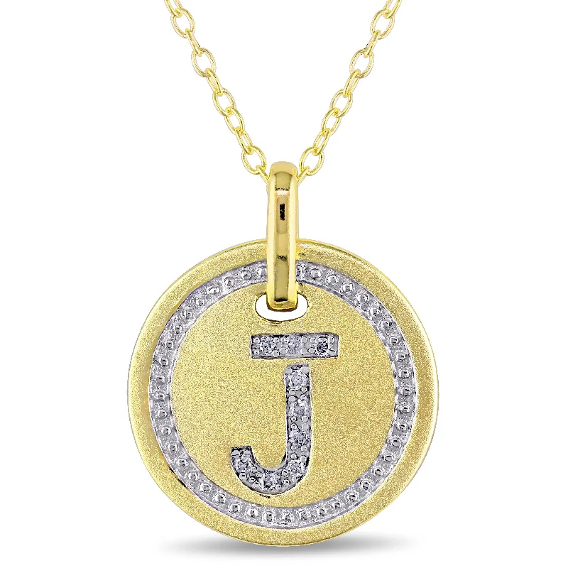 Mimi & Max J Initial Diamond Accent Pendant with Chain in Yellow Plated Sterling Silver