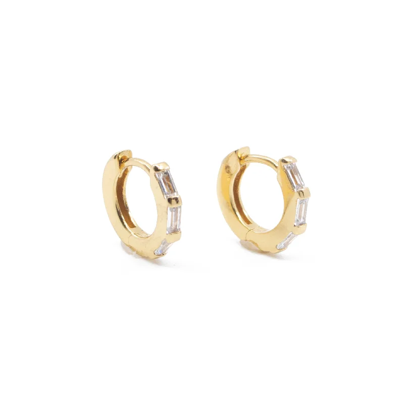 Clear CZ Baguette Huggie Hoop Earrings in Gold