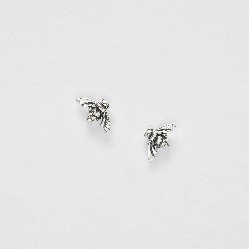 Handcrafted Silver Bee Ear Studs - Hypoallergenic  Stylish Everyday Jewelry