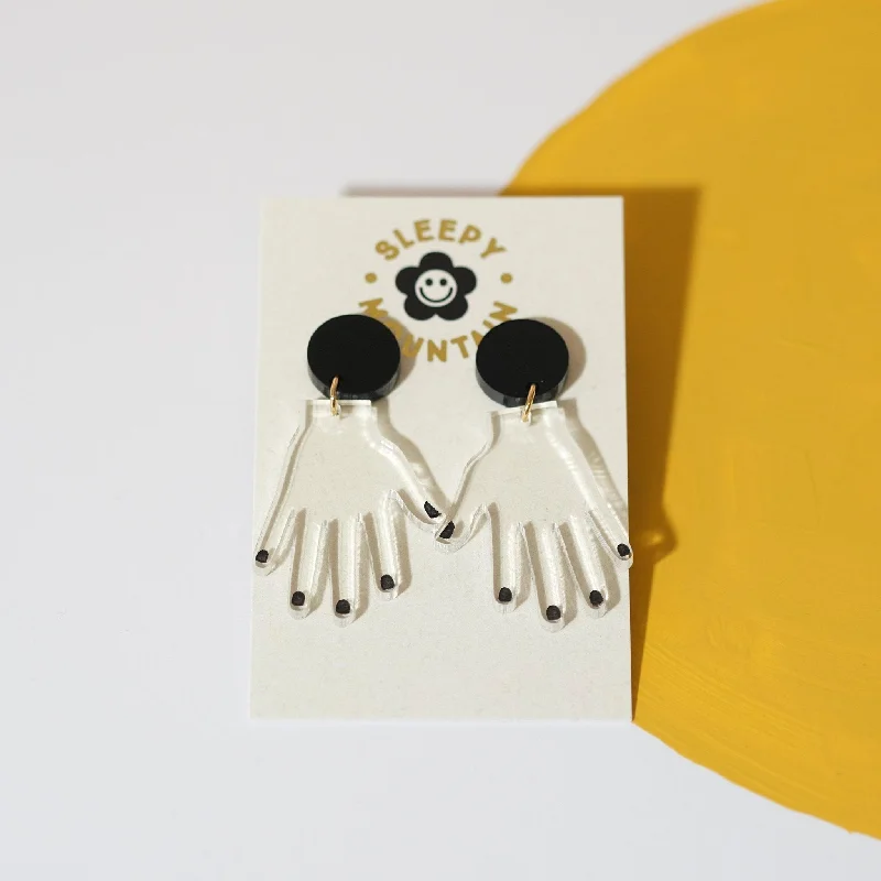 Clear Hands with Black Nails Dangle Earrings