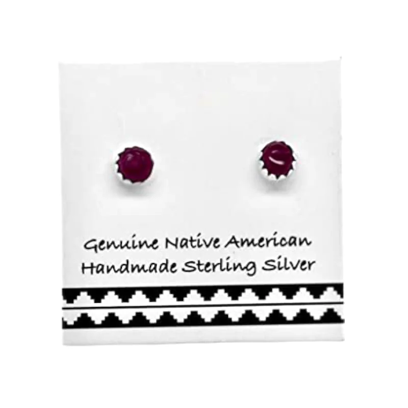 Tiny 3mm Purple Spiny Oyster Shell Stud Earrings, 925 Sterling Silver, Native American USA Handmade, Nickel Free, Natural Shell