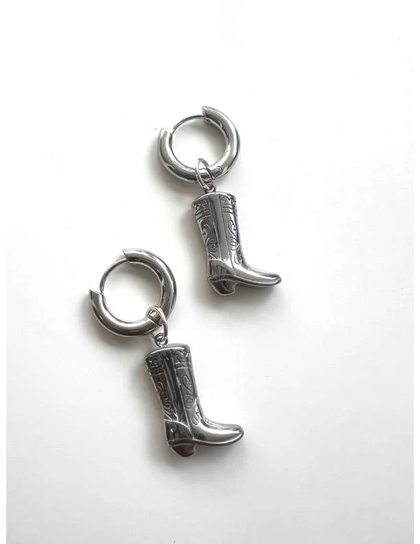 Cowboy Boot Huggie Earrings Silver