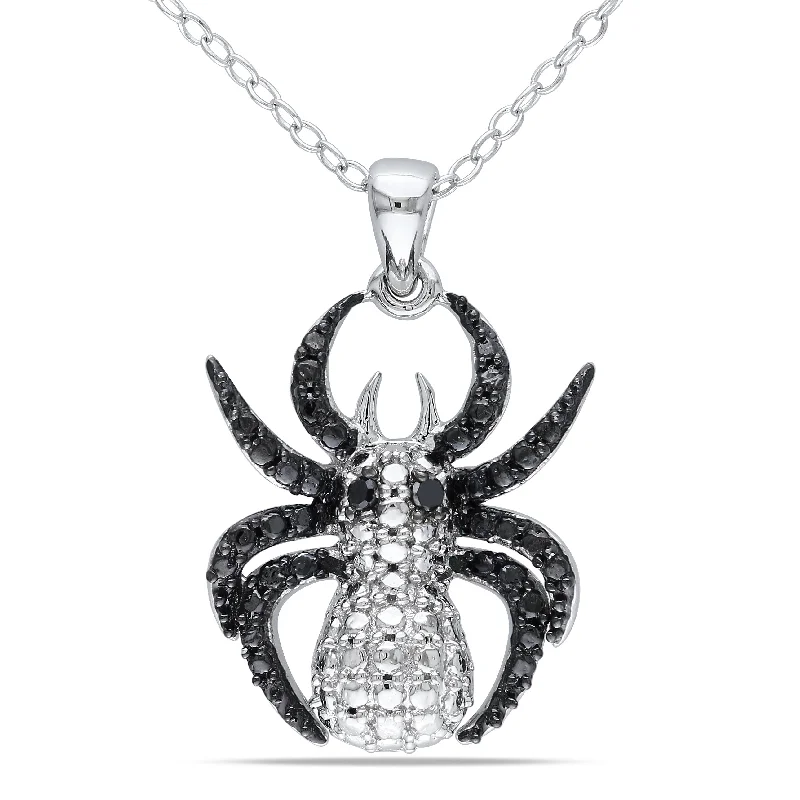 Mimi & Max Black Diamond Spider Necklace in Sterling Silver with Black Rhodium