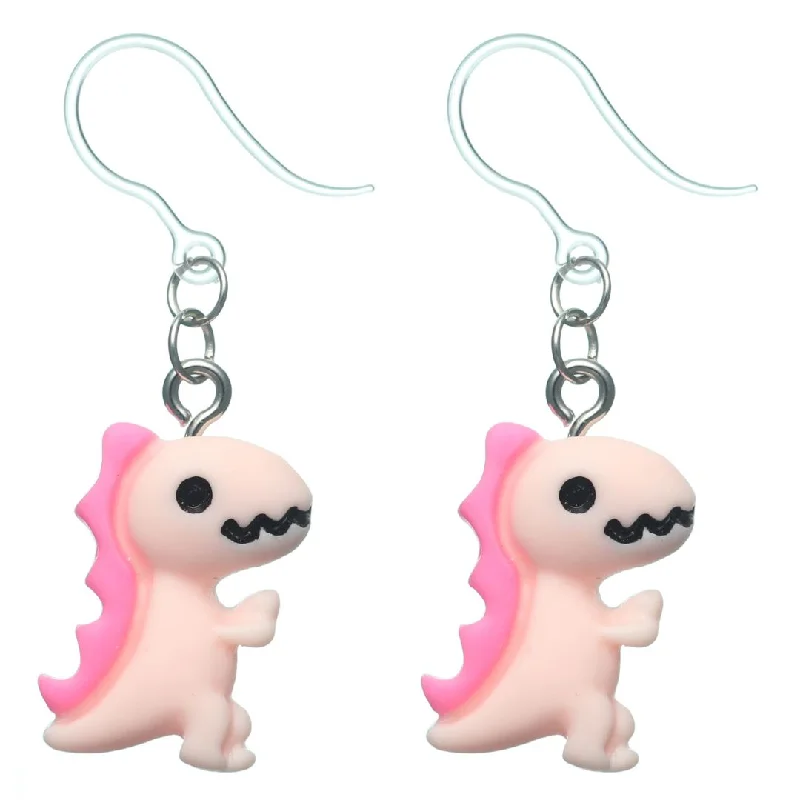 Colorful T-Rex Dangles Hypoallergenic Earrings for Sensitive Ears Made with Plastic Posts