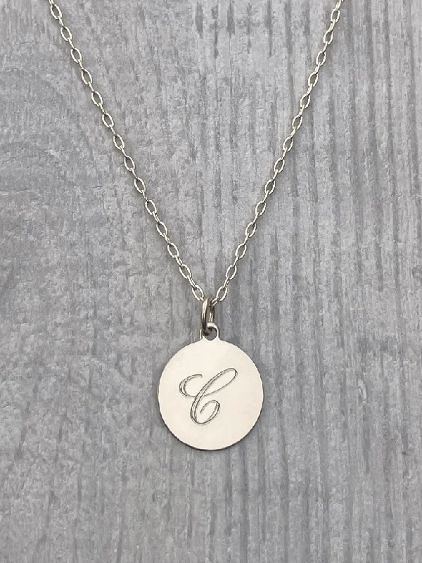 Sterling Silver Engraved Initial Disk Necklace - Polished Finish