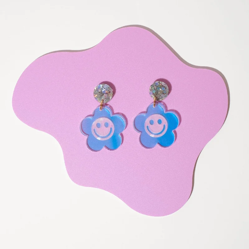 Iridescent Smiley Daisy Dangle Earrings