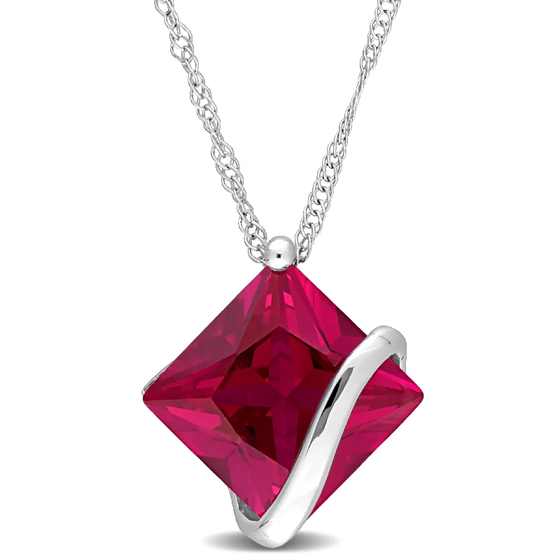 Mimi & Max 3ct TGW Created Ruby Square Pendant with Chain in 10k White Gold