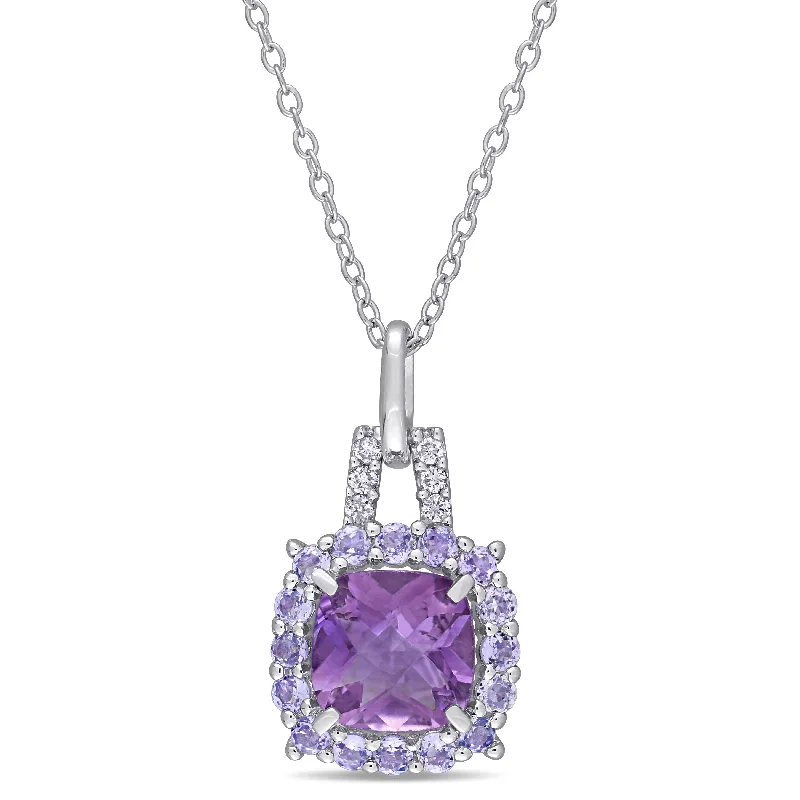 Mimi & Max 2 1/3ct TGW Amethyst Tanzanite and Diamond Accents Pendant with Chain in Sterling Silver