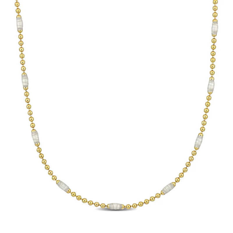 Mimi & Max Ball Link Necklace with White Enamel in Yellow Silver - 15+2 in.