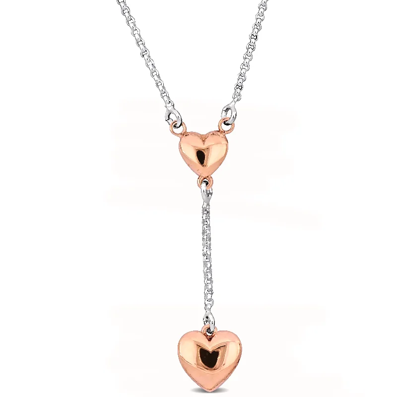 Mimi & Max Pink Drop Heart Necklace on Diamond Cut Rolo Chain in Sterling Silver - 16.5+1 in.