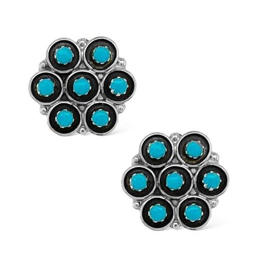 Genuine Sleeping Beauty Turquoise Earrings, 925 Sterling Silver, Authentic Native American Handmade in the USA, Stud, Medium Large Blue Post Jewelry for Women, Nickel Free