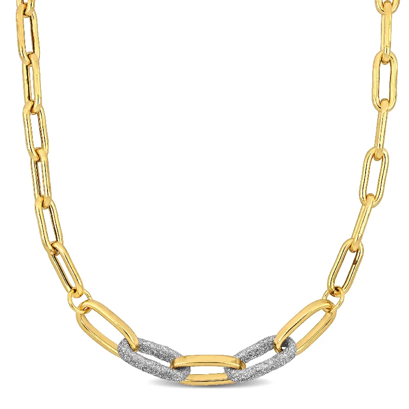 Mimi & Max Oval Link Necklace w/ White Sparkle Enamel & Lobster Clasp in Yellow Silver - 17.5+1.5 in.