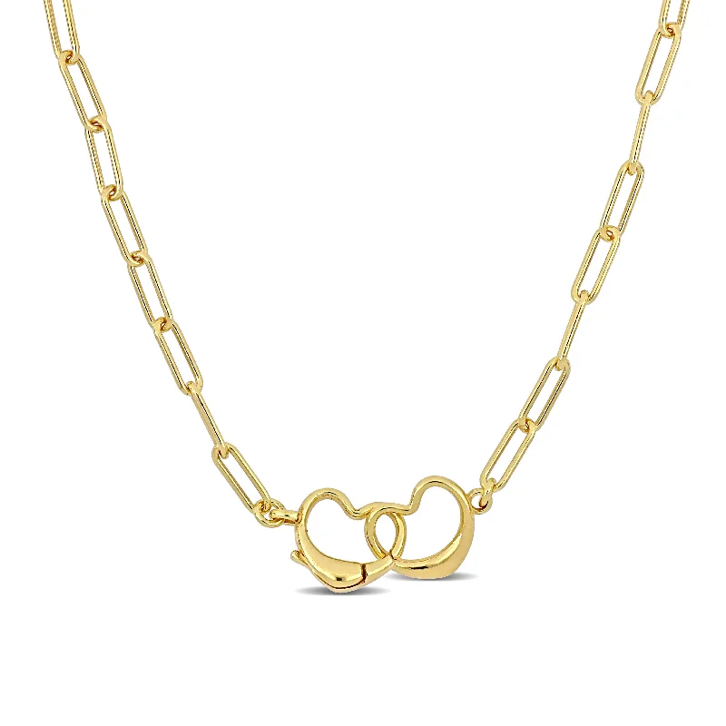 Mimi & Max Double Heart Charm Clasp Necklace in Yellow Silver - 18 in.