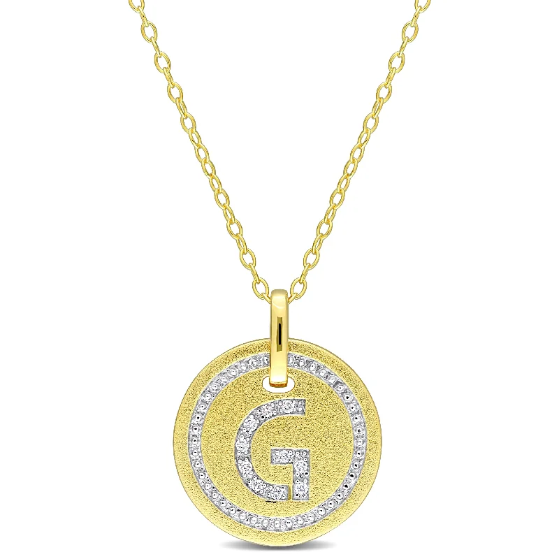 Mimi & Max G Initial Diamond Accent Pendant with Chain in Yellow Plated Sterling Silver