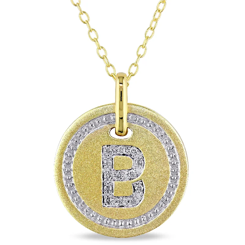 Mimi & Max B Initial Diamond Accent Pendant with Chain in Yellow Plated Sterling Silver