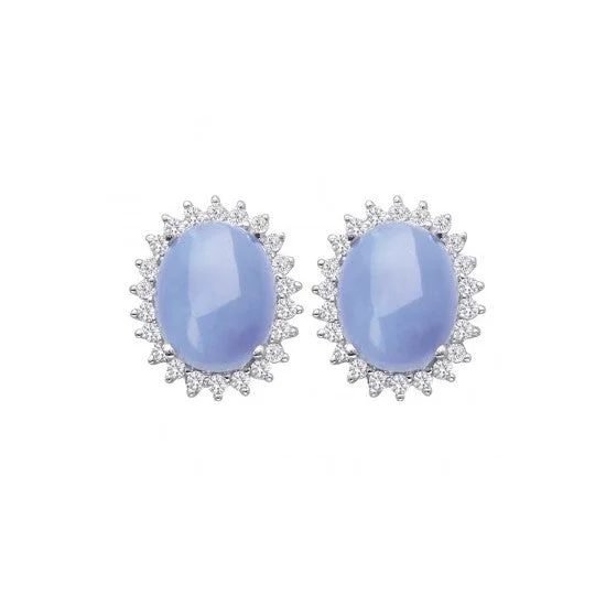 Chalcedony and Diamond Stud Earrings